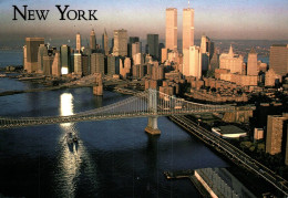 21207  MANHATTAN And Brooklin Bridges NEW YORK 1994 (Tours Jumelles Disparues 11 09 2011)    (2 Scans) - Autres Monuments, édifices