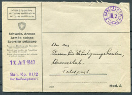 1940 Switzerland Militarsache Armee Feldpost Cover  - Cartas & Documentos