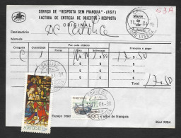 Portugal Document Timbré Avec Cachet A Date RSF Réponse Payée 1984 Date Stamp Business Reply Service - Postmark Collection