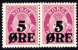 Norway 1922 5  Provisional In Pair Unmounted Mint. - Ungebraucht