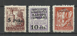 SPAIN Espana 1930ies Barcelona Local Issue Tax Revenue Taxe  Alcohol Tax, 3 Pcs,  MNH - Barcelona