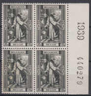 Belgium 1939 Orval Mi#514 Mint Never Hinged Pc. Of 4 - Unused Stamps