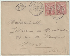 FRANCE 1904 "BM" Sur LSC De CHAMPAGNE-MOUTON, Charente (affr. 2xYv.125) Pour NIORT, Deux-Sèvres - 1877-1920: Période Semi Moderne