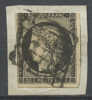 France - Frankreich 1849 Y&T N°3 - Michel N°3 (o) - 20c Cérès - Sur Fragment - 1849-1850 Cérès