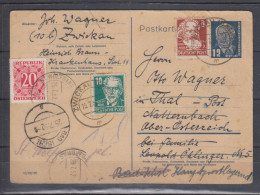 DDR Ganzsache MiNo. P 50 ZuF 329,330 Als Nachsendekarte Zwickau /15.7.52 Nach Österreich Mit Nachporto - Postcards - Used