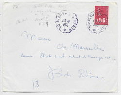 BEQUET 50C LETTRE CONVOYEUR VIOLET BORDEAUX A PARIS 23.8.1971 - 1971-1976 Marianne Of Béquet