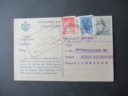 Griechenland 1921 GA Feldpostkarte Aus Der Heimat P1 Mit 2x Zusatzfrankatur Nach Eschershausen Gesendet - Postal Stationery