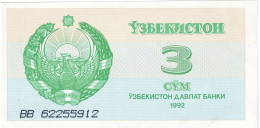 OUZBÉKISTAN - 3 Soʻm 1992 UNC - Uzbekistan