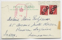 ENGLAND 1DX2 POST CARD ST JOHNS WOOD 19 APR 1940 TO SUISSE ANNULATION RONDE - Oblitérations