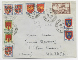 BLASON  DIVERS +12FR LETTRE CONVOYEUR ANNECY A ST GERVAIS AU FAYET 28.5.1949 POUR SUISSE - 1941-66 Escudos Y Blasones