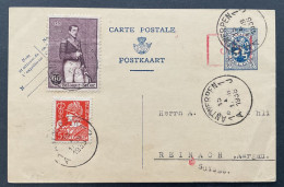 Heraldieke Leeuw 50c - Opdruk Elektrische Machine / Timbreuse Électrique Met Bijfrankering 65c - Postcards 1934-1951