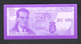 BANKBILJET 20 F - JACO SPELEN - JEUX - KIMEX BRUXELLES  - 11 Cm X 5 Cm  (BB 19) - [ 8] Fakes & Specimens