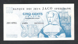 BANKBILJET 500 F - JACO SPEELBANK - BANQUE DE JEUX - KIMEX BRUXELLES  - 12,5 Cm X 6,5 Cm  (BB 26) - [ 8] Fictifs & Specimens