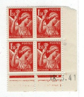 Timbre Lot De 4 Unités- Type IRIS Dentelés 14 X 13 1/2 1,50 Francs Orange 18,3,1941. - 1939-44 Iris