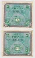 2 Billets Consécutifs 2 FRANCS Série De 1944 Drapeau - En Très Bel état, Sans Plis - 1944 Drapeau/Francia