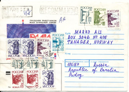 Russia Registered Air Mail Cover Sent To Norway 1995 With A Lot Of Stamps - Cartas & Documentos