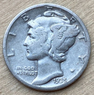 1935 S US Mercury Dime .900 Silver Coin, KM#140,6426 - 1916-1945: Mercury (Mercurio)