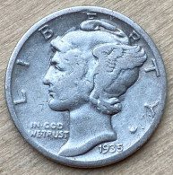 1935 S US Mercury Dime .900 Silver Coin, KM#140,6426 - 1916-1945: Mercury (kwik)