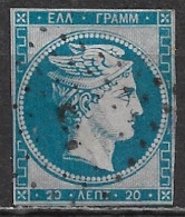 GREECE 1861 Large Hermes Head Paris Print 20 L Blue Vl. 4 - Gebruikt