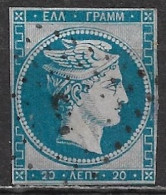 GREECE 1861 Large Hermes Head Paris Print 20 L Blue Vl. 4 - Oblitérés