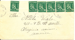 Finland Cover Sent To USA Abo 7-1-1939 Lion Type Stamps (a Stamp Must Be Missing) - Briefe U. Dokumente