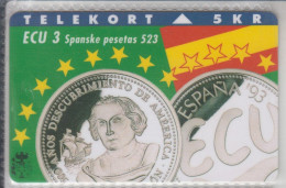 DENMARK SPAIN COIN ECU PESETAS 2 CARDS - Denmark