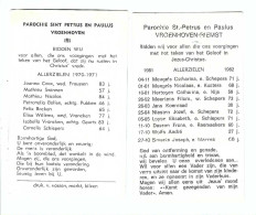 Prentje PAROCHIE ST PETRUS EN PAULUS  VROENHOVEN  ALLERZIELEN 1981-1982 EN 1970-1971 - Religion & Esotérisme