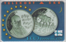 DENMARK 1996 FINLAND COIN ECU ELC MOOSE FINNMARK JEAN SIBELIUS MARTTI O. ANTISAARI 2 CARDS - Denmark