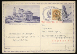 HUNGARY 1940. Uprated Picture Postal Stationery Tio England - Postal Stationery