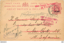 Entier Postal Postal Stationary Grande Bretagne Great Britain Levant To New York - British Levant