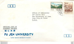 Lettre Cover Chine China University Iowa Fu Jen - Cartas & Documentos