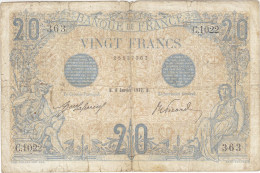 Billet 20 F Bleu Du 8-1-1912 FAY 10.02 Alph. C.1022 - 20 F 1905-1913 ''Bleu''