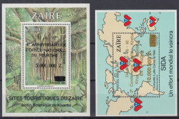 ZAIRE 1992 CONGO KINSHASA ⁕ Overprint - Tourism & Conference Addis Abeba For AIDS - SIDA ⁕ 2v MNH Blocks - Nuovi