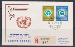 Nations Unies Genève FDC 1973 Swissair Vol Genève Boston 25-26 Environnement - FDC