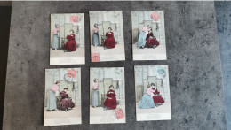 SERIE COMPLETE 6 CARTE POSTALE CP FANTAISIE AMOUR COEUR EN PEINE 1905 TBE - Sammlungen & Sammellose