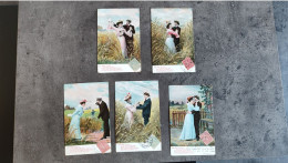 LOT 5  CARTE POSTALE CP FANTAISIE COUPLE UN SIGNE D' AMOUR  1906 TBE - Colecciones Y Lotes