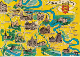 NORMANDIE. Vallée De La Seine. Blason, Monuments. Carte Géographique Illustrée Par Homualk - Haute-Normandie