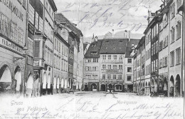 GRUSS AUS FELDKIRCH ► Marktgasse Alter Lichtdruck Anno 1902 Nach Chur (Schweiz) Mit Rasierklingenstempel - Feldkirch