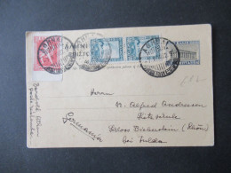 1932 Ganzsache P 38 Mit 3x Zusatzfrankatur Als Auslands PK Athen Poste Restante - Schloss Biebersteim Lietzschule - Cartas & Documentos