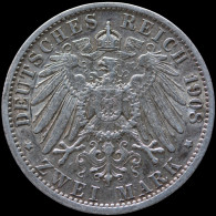 LaZooRo: Germany PRUSSIA 2 Mark 1908 A XF / UNC - Silver - 2, 3 & 5 Mark Argent