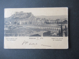 Griechenland 1908 AK Athenes Temple De Jupiter Et L'Acropole Nach Geneve Schweiz Gesendet Mit Ank. Stempel - Cartas & Documentos