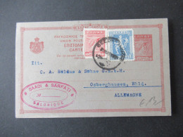 Griechenland 1923 Ganzsache Hermeskopf Mit Stab 2x Zusatzfrankatur Abs. Stp. Saadi & Sarfati Salonique - Osberghausen - Postal Stationery