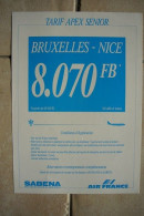 Avion / Airplane / SABENA - AIR FRANCE  / Affichette Originale A4 / Vol Bruxelles - Nice - Publicités
