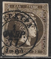 GREECE 1876 Large Hermes Head Athens Print 30 L Brown Thin Paper Vl. 59 F / H 45 - Usados