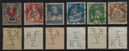 Switzerland 1917/1950 6 Stamp With Perfin K.F./Z. By Gebruder Kunzli Kunstverlag Art Publisher In Zurich Lochung Perfore - Gezähnt (perforiert)