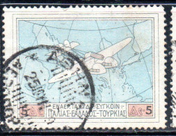 GREECE GRECIA ELLAS 1926 AIR POST MAIL AIRMAIL ITALY-TURKEY-RHODES SERVICE FLYING BOAT OVER MAP SOUTHERN EUROPA 5d USED - Used Stamps