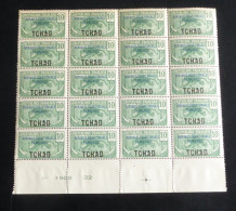 TCHAD - 1924 - N°YT. 23a - Panthère 10c - Bloc De 20 Bord De Feuille - Neuf Luxe** / MNH / Postfrisch - Ongebruikt