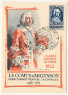 FRANCE => AVIGNON - Carte Officielle "Journée Du Timbre" 1953 Timbre 12F + 3F Comte D'Argenson - Storia Postale