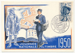 FRANCE => PARIS - Carte Officielle "Journée Du Timbre" 1950 Timbre 12F + 3F Facteur Rural - Covers & Documents