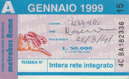 ABBONAMENTO AUTOBUS METRO ROMA ATAC GENNAIO 1999 (MK110 - Europa